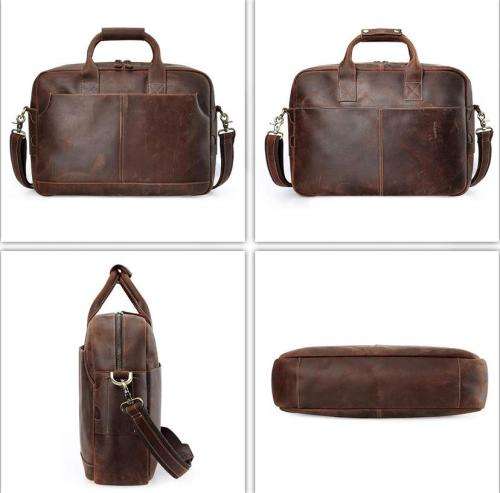 15 Inch Full Grain Leather Briefcase, Messenger Bag, Fits Mac book, Laptop, iPad, Mobile Phone
