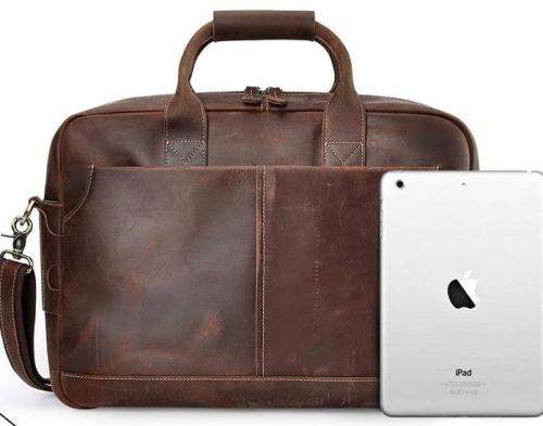 15 Inch Full Grain Leather Briefcase, Messenger Bag, Fits Mac book, Laptop, iPad, Mobile Phone