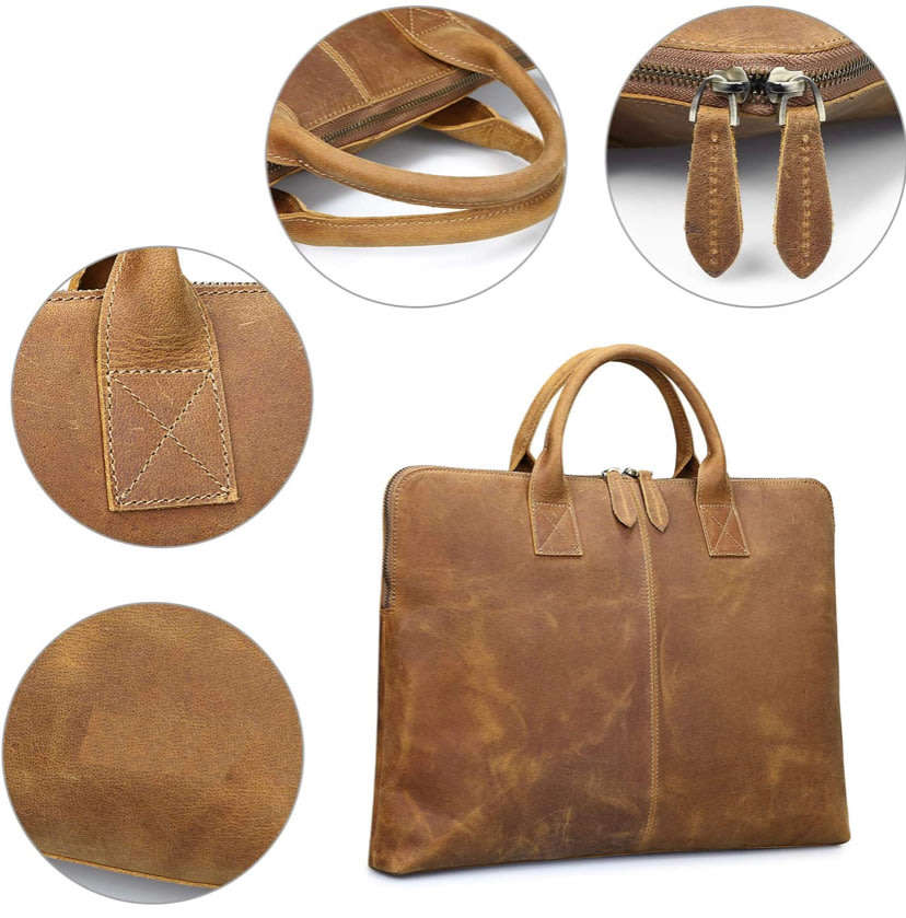 15 Inch Full Grain Leather Briefcase, Messenger Bag, Fits Mac book, Laptop, iPad, Mobile Phone
