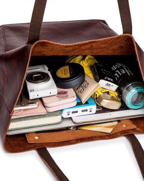 Full Grain Leather Classic Tote Handbag, Shoulder Bag - Toffee Colour Available