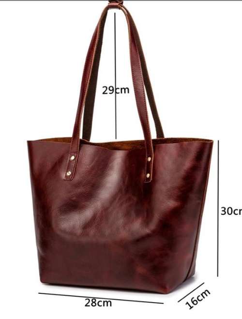 Full Grain Leather Classic Tote Handbag, Shoulder Bag - Toffee Colour Available