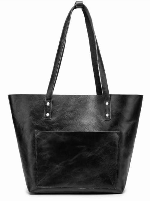 Full Grain Leather Classic Tote Handbag, Shoulder Bag - Black Colour Available