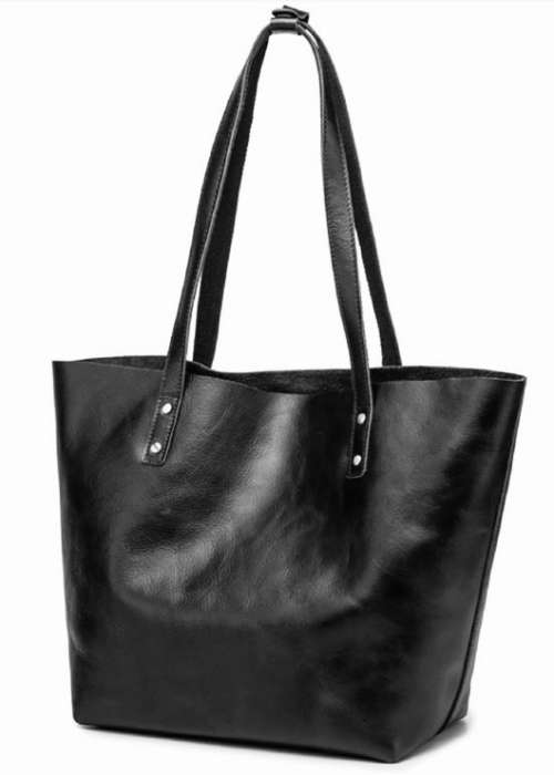 Full Grain Leather Classic Tote Handbag, Shoulder Bag - Black Colour Available