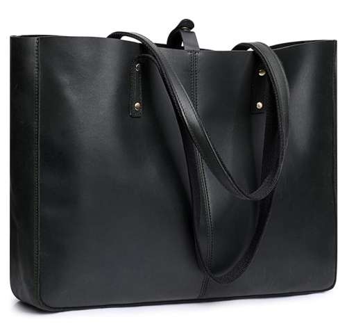 Full Grain Leather Classic Tote Handbag, Shoulder Bag - Toffee & Black Colour Available