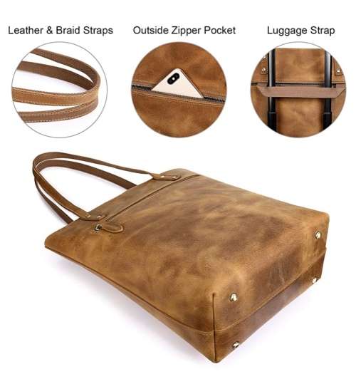 Women Genuine Leather Shoulder Tote Bag Purse Large Handbag - Carries up to 14 Inch Laptop