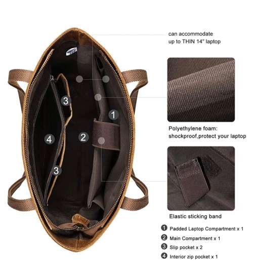 Women Genuine Leather Shoulder Tote Bag Purse Large Handbag - Carries up to 14 Inch Laptop