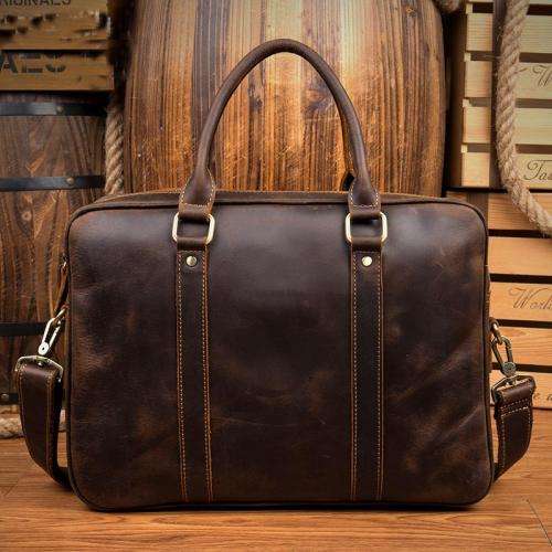 15 Inch Full Grain Leather Briefcase, Messenger Bag, Fits Mac book, Laptop - BLACK COLOUR