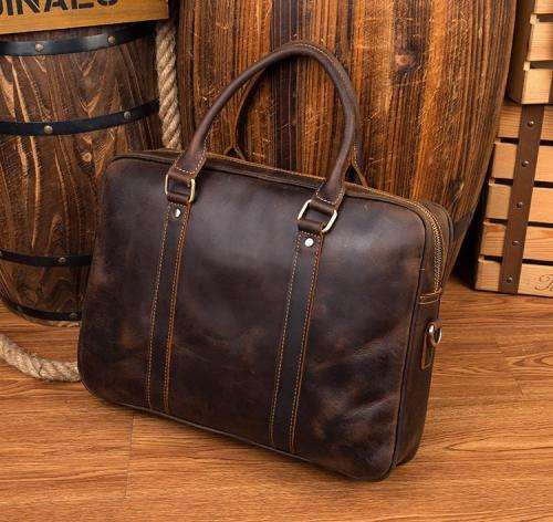 15 Inch Full Grain Leather Briefcase, Messenger Bag, Fits Mac book, Laptop - BLACK COLOUR