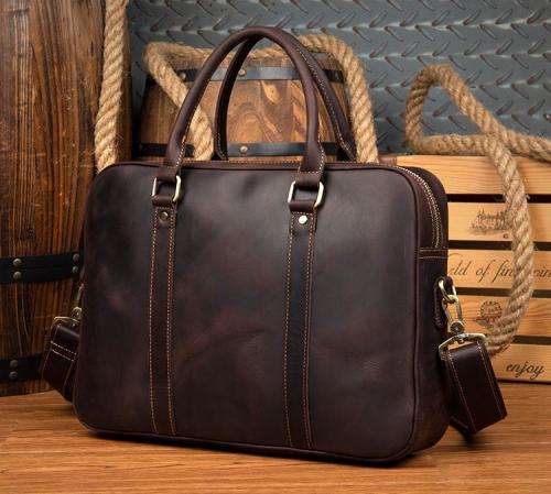 15 Inch Full Grain Leather Briefcase, Messenger Bag, Fits Mac book, Laptop - BLACK COLOUR
