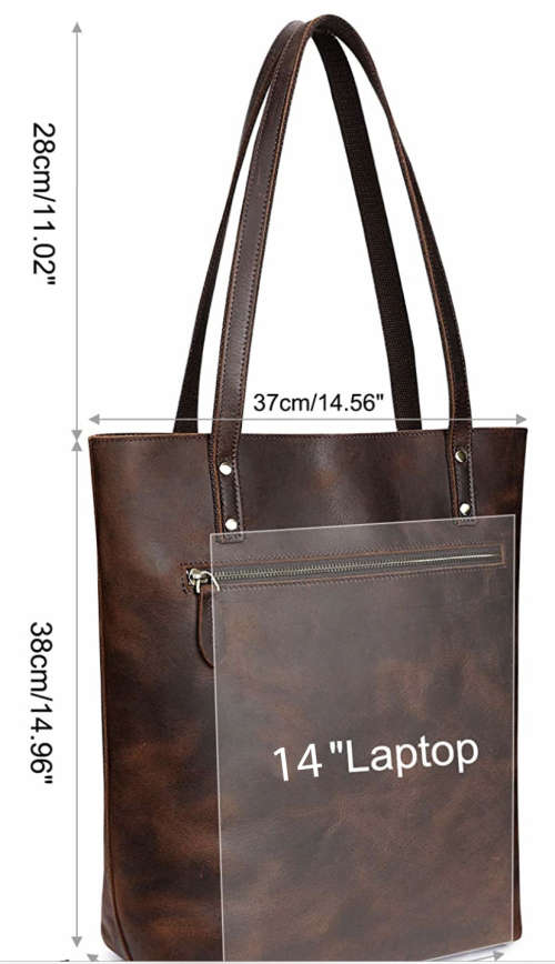 Women Genuine Leather Shoulder Tote Bag Purse Large Handbag - Carries up to 14 Inch Laptop