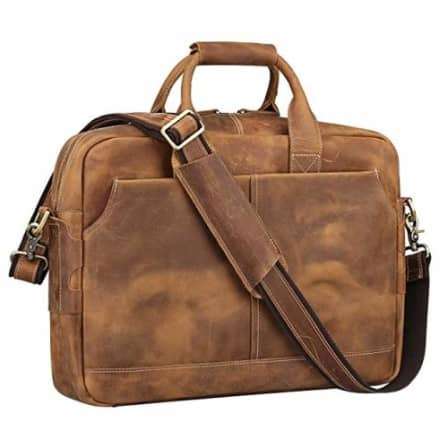 15 Inch Full Grain Leather Briefcase, Messenger Bag, Fits Mac book, Laptop, iPad, Mobile Phone