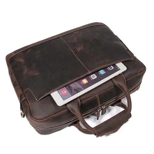 15 Inch Full Grain Leather Briefcase, Messenger Bag, Fits Mac book, Laptop, iPad, Mobile Phone