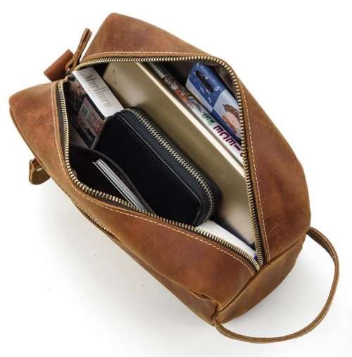 Stylish Full Grain Leather Accessory Bag | Toiletry Bag  -  keeping those must-have items organized