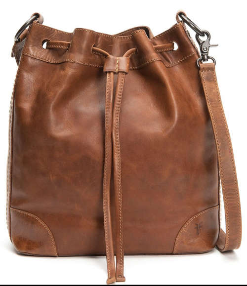 Full Grain Leather Drawstring Bucket Handbag