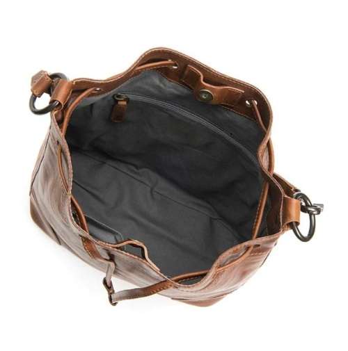 Full Grain Leather Drawstring Bucket Handbag