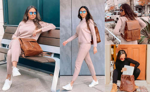 Full Grain Leather Backpack, Handbag, Laptop Bag -  Toffee Colour