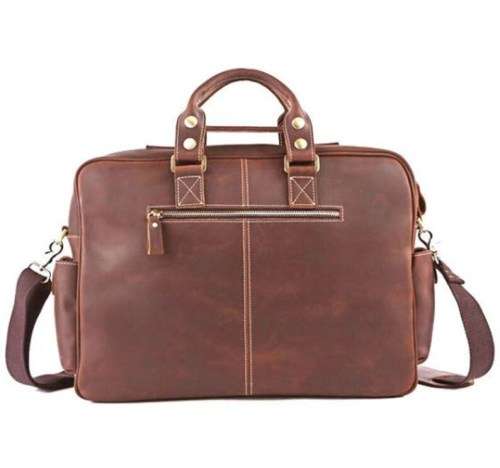 Multi Pocket 15 Inch Full Grain Leather Briefcase, Messenger Bag, Fits Mac book, Laptop