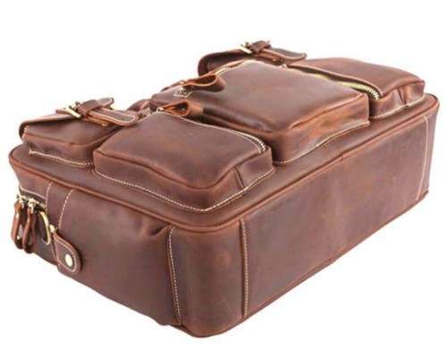 Multi Pocket 15 Inch Full Grain Leather Briefcase, Messenger Bag, Fits Mac book, Laptop