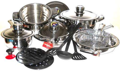 SwissHome **19 Pieces Stainless Steel 19/10 Cookware**,9 layer capsuled Bottom &Thermostat lids