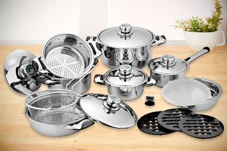 SwissHome*19 Pieces* Stainless Steel 19/10 Cookware,9 layer capsuled Bottom &Thermostat lids