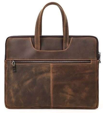 15 Inch Full Grain Leather Slim Portfolio, Fits Mac book, Laptop, iPad, Mobile Phone