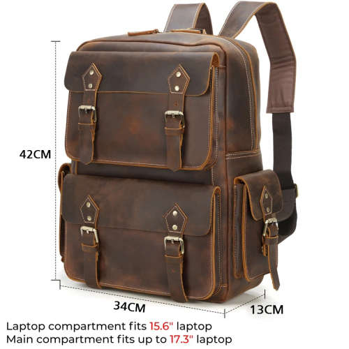 15.6 Inch Backpack Computer Bag - Full Grain Leather Travel  Daypack  Satchel, Laptop Bag