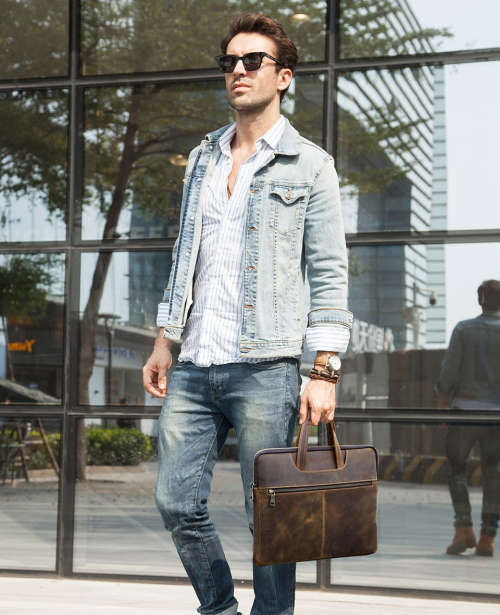 15 Inch Full Grain Leather Slim Portfolio, Fits Mac book, Laptop, iPad, Mobile Phone