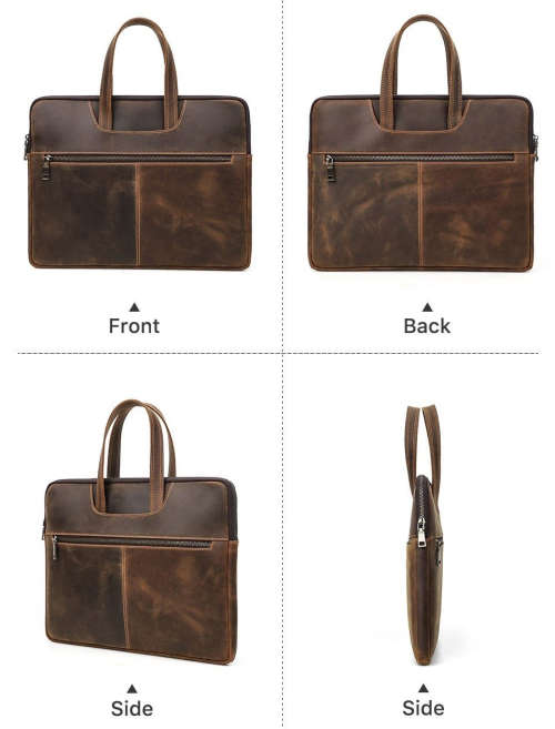 15 Inch Full Grain Leather Slim Portfolio, Fits Mac book, Laptop, iPad, Mobile Phone