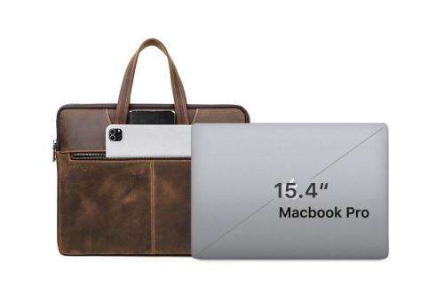 15 Inch Full Grain Leather Slim Portfolio, Fits Mac book, Laptop, iPad, Mobile Phone