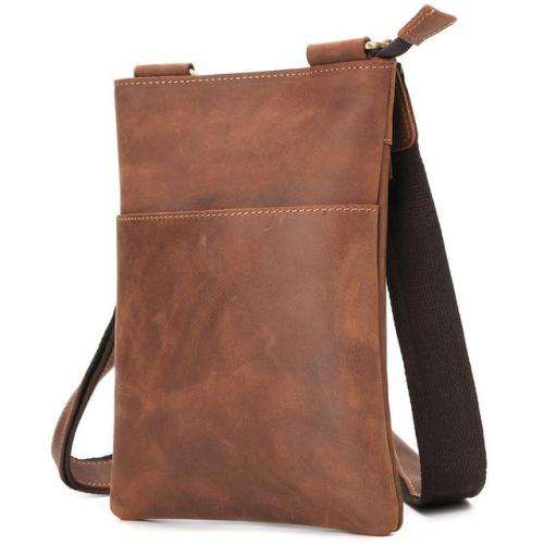Full Grain Leather Minimalist Crossbody Bag - Fits A4 Books and Most Tablets and iPads