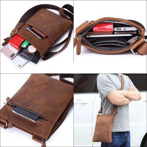 Full Grain Leather Minimalist Crossbody Bag - Fits A4 Books and Most Tablets and iPads