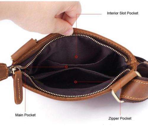 Full Grain Leather Minimalist Crossbody Bag - Fits A4 Books and Most Tablets and iPads