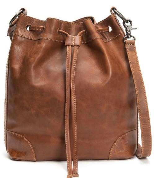 Full Grain Leather Drawstring Bucket Handbag
