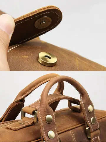 Multi Pocket 15 Inch Full Grain Leather Briefcase, Messenger Bag, Fits Mac book, Laptop