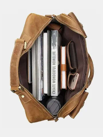 Multi Pocket 15 Inch Full Grain Leather Briefcase, Messenger Bag, Fits Mac book, Laptop