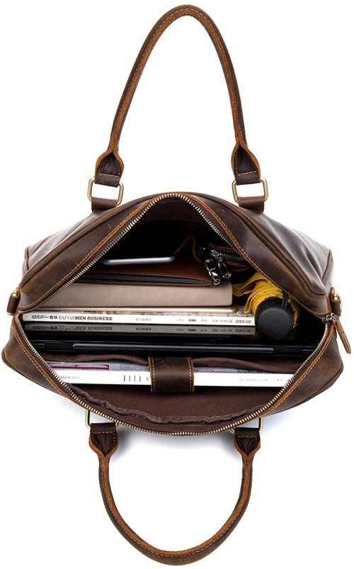 15 Inch Full Grain Leather Briefcase, Messenger Bag, Fits Mac book, Laptop