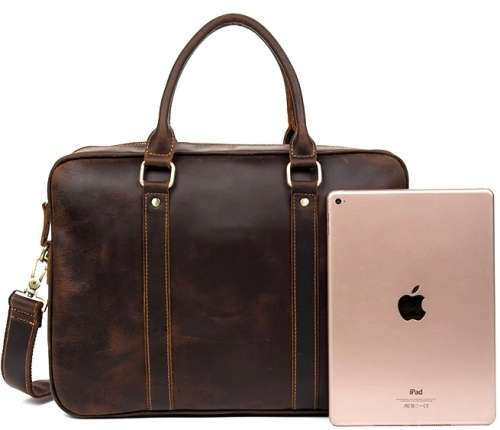 15 Inch Full Grain Leather Briefcase, Messenger Bag, Fits Mac book, Laptop