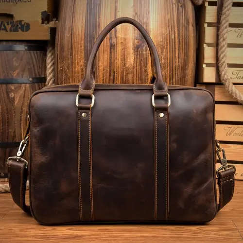 15 Inch Full Grain Leather Briefcase, Messenger Bag, Fits Mac book, Laptop