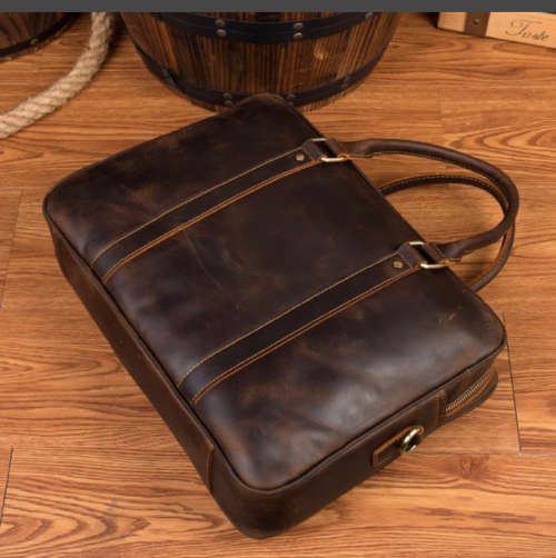 15 Inch Full Grain Leather Briefcase, Messenger Bag, Fits Mac book, Laptop