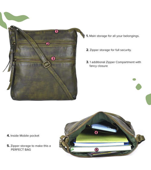 100% Full Grain Leather Cross Body Sling Handbag for Women