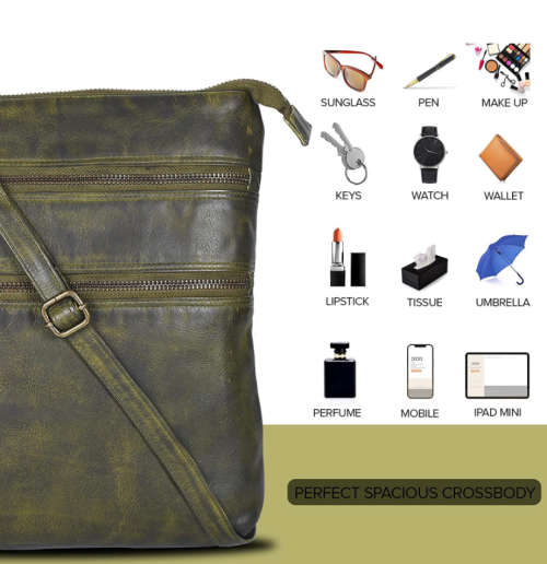 100% Full Grain Leather Cross Body Sling Handbag for Women