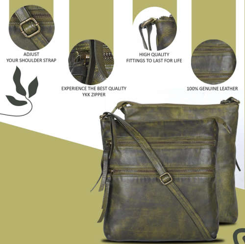 100% Full Grain Leather Cross Body Sling Handbag for Women