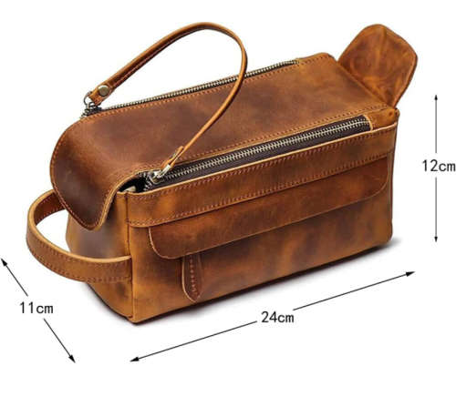 Premium Full Grain Leather Toiletry Bag - Unisex Cosmetic and Makeup Organizer