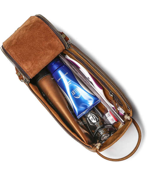 Premium Full Grain Leather Toiletry Bag - Unisex Cosmetic and Makeup Organizer