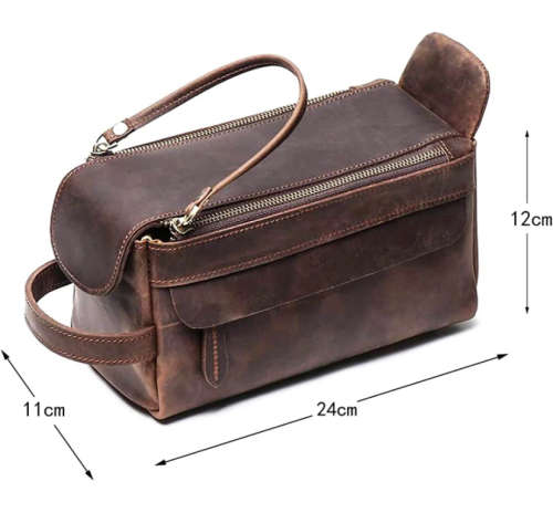 Premium Full Grain Leather Toiletry Bag - Unisex Cosmetic and Makeup Organizer