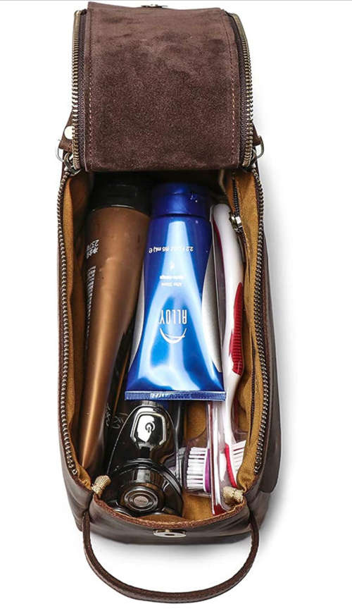 Premium Full Grain Leather Toiletry Bag - Unisex Cosmetic and Makeup Organizer