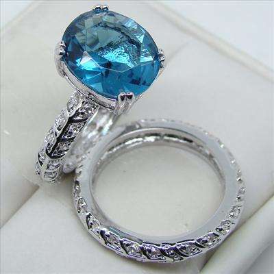 Magnificent! 5ct Blue Topaz Wedding Set in Sterling Silver