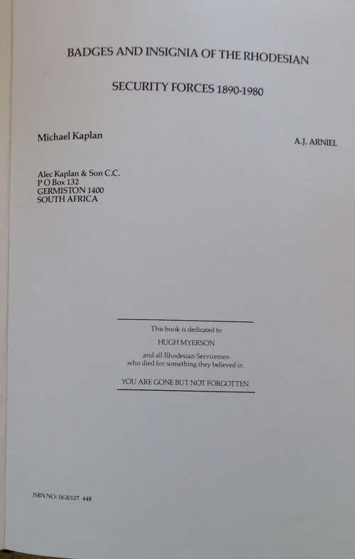 Badges and Insignia of the Rhodesian Security Forces 1890-1980 | A.J Arniel