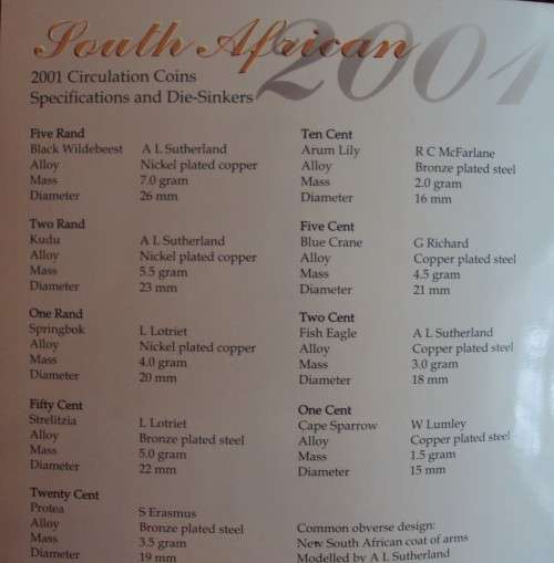 2001 South Africa Proof Coin Set - SA Mint