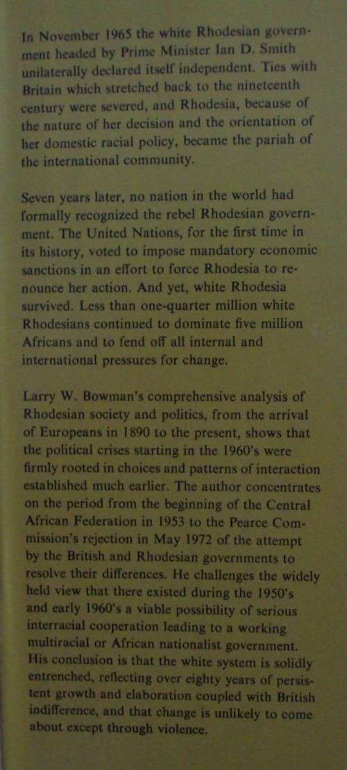 Politics in Rhodesia - White Power in an African State: Larry W. Bowman